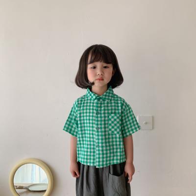 China Breathable New Design Cotton Turn Down Collar Plaid Short Sleeve Shirts Kids Shirt For Boys And Girls for sale