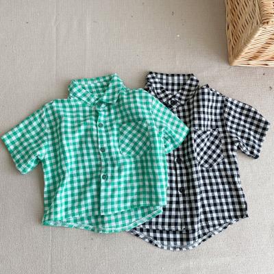 China Breathable Summer Unique Design Trendy Kids Clothes Short Sleeve Boys Girls Plaid Shirts for sale