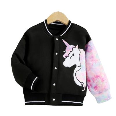 China Breathable Fashion kids girl jacket unicorn print color block outwear coat for fall winter for sale