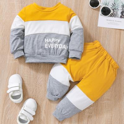 China Breathable New Trendy baby boy clothes color block letter print tracksuits sweatsuit jogger set for sale