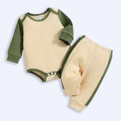 China Breathable Fall baby girl clothes color block bodysuit pants two pieces set for boys and girls for sale