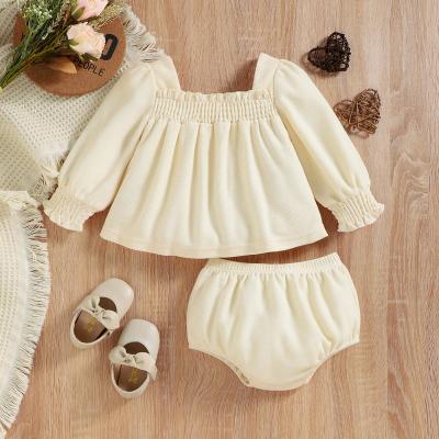 China Breathable Newborn Baby Girl Outfit Long Sleeve Solid Tops Shorts Clothes Set Baby Gift Sets for sale