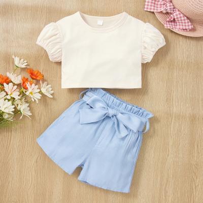 China Breathable New Trend Newborn Baby Girl Clothes Solid Tee Shorts Set Two Piece Summer Outfits for sale