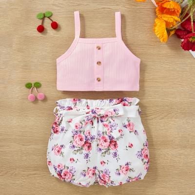 China Sweet Toddler Baby Girl Clothes Cami Crop Tops Floral Shorts Outfit Summer Clothing Set for Girls for sale