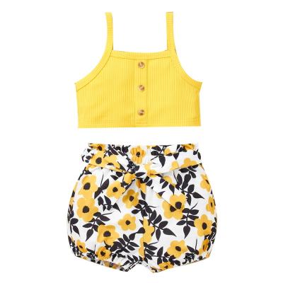 China Breathable girls' clothing sets kids summer cami top floral shorts with bow sets for baby girls for sale