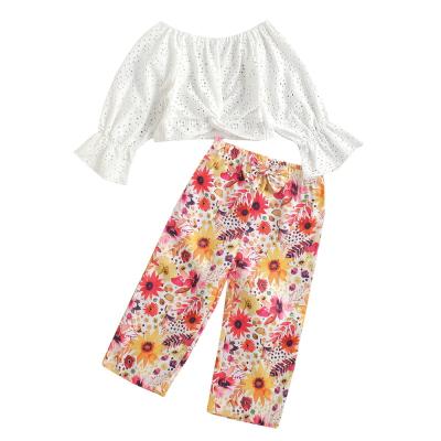 China Sweet Custom Two Pieces Outfits Hollow-Out Tops Pants Cute Baby Girl Clothes Kids Casual Set for sale