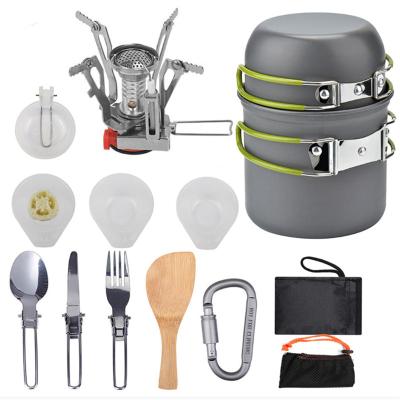 China Multifunctional Wholesale Portable Tableware Outdoor Camping Cooking Travel Picnic Set Cookware Set For Hiking And Outdoor for sale