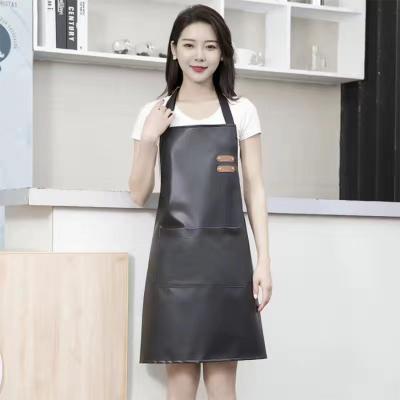 China Eco-friendly Waterproof Wholesales PU Leather Apron for Men woman Salon Hairstylist Barber korean hairdressing apron Multi-use Chef Apron for sale