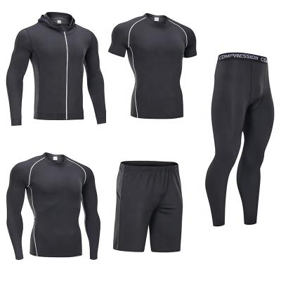 China Hot Selling Breathable Men 5pieces Gym Fitness Set Quick Dry Sports Suits Wear Stretchy Training Basketball Suits Workout Apparel for sale