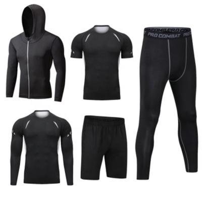 China Breathable Wholesale Men 5 Pieces Sport Clothing Long Sleeve Gym Fitness Quick Dry Set Custom Design Your Own Clothing for sale