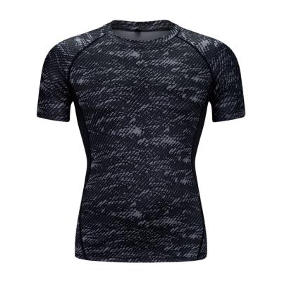 China Wholesale Anti-pilling Men's Sublimation Printed Sleeve Mesh Splicing Running Fitness Workout Short Sleeve T-shirt Compression Shirt for sale