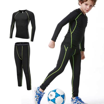 China Boys 2Pcs Fitness Wear Set Child Gym Tights Compression Clothing Antibacterial Wholesale Sports Clothing Quick Dry for sale