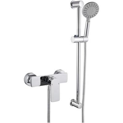 China With High Quality Sliding Bar Modern Brass Nickel Brass Faucets Hand Held Spout With Slide Out 3 Stem Bathroom Tub Shower Faucet Set for sale