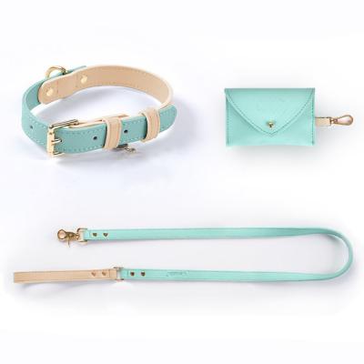 China Personalized All In One Dog Leash Pet Supplies Dog Collar Metal Synthetic Leather Dog Leash With Bag Dispenser for sale