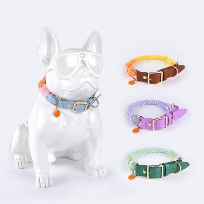 China New Low MOQ Designer Custom Made Custom Made Luxury Pet Cat Pu Leather Dog Collar Faux Solid Color for sale