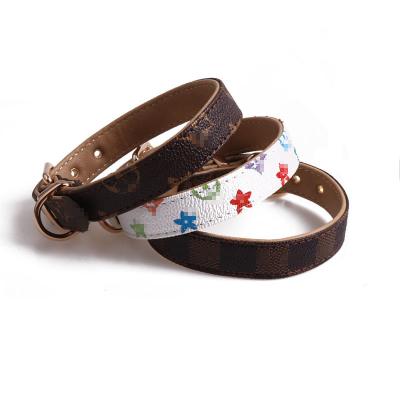 China Classic High-End Luxury Dogs Collars Puppy PU Flowers Puppy Collar Bowknot And Leather Designer Personalized Dog Leash for sale