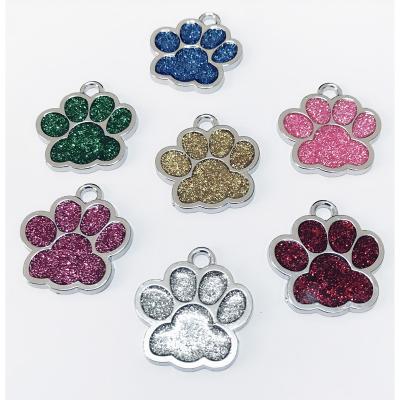 China Customized Zinc Alloy Personalized Pet Blingbling Tag ID Card Glitter Footprint Engraving Dog Name ID Tag for sale