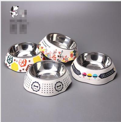 China Viable Folk Style Dog Bowl Stainless Steel Floral Printed Pet Rolls Thermal Dog Food Feeder Powder Coat Metal Bowls for sale