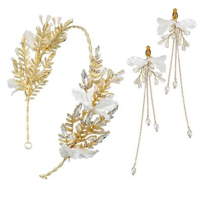 China Alloy+Pearl+ Crystal Wedding Bride Alloy Crystal Elastic Headband For Women Girls Luxury Hair Accessories Crown Flower Headband Korean Feast Party for sale