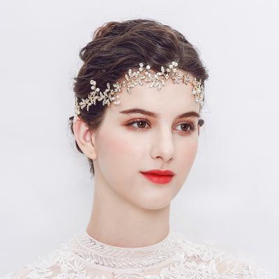 China Designer Bridal Headband Alloy+Pearl+Crystal+Rhinestone Pearl Rhinestone Elastic Handmade Headband Wedding For Women Girl Luxury Hair Accessories Feast Party for sale