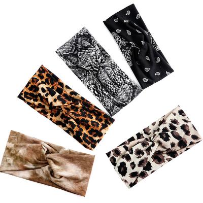 China Custom Opaska Leopard Women Headband Cross Headband Solid Non-slip Elastic Sports Headbands For Yoga Running Wholesale Dropshipping 22*10*1cm for sale