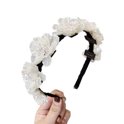 China Sweet Resin Headband Fascia Capelli Pearl Resin Headband Luxury Hair Accessories Bride Flower Headband Korean Handmade Wedding For Women Girls Gift for sale