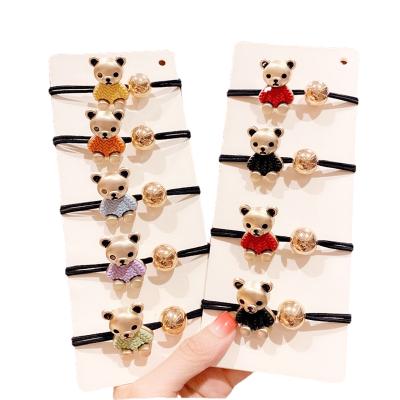 China Korean Cute Head Tie Ponytail Girl Head Rope Female Alloy Bear Cartoon Alloy Square Rhinestone Rubber Fashion Accessories ADTSXPJ-0008 for sale