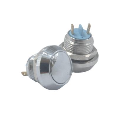 China Brass Plated Brass Plated 12mm Anti-vandal Stainless Steel Mounting Momentary Silver Push Button Switch for sale