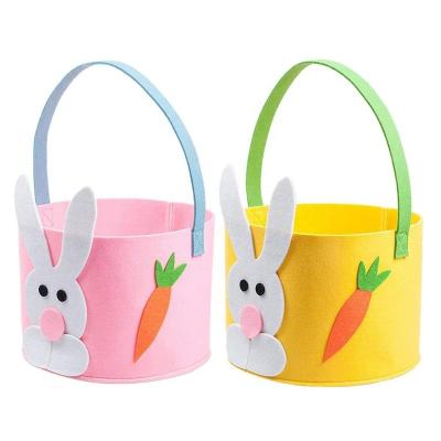 China Hunt Game Festival Stuff Pink Cute Yellow Easter Egg Felt Easter Bunny Basket with Decorative Carrot for Easter 2023 Decoration for sale