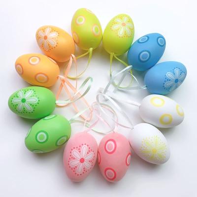 China Plastic Happy Easter Egg Decoration 12pcs Easter Egg Party Decorations For Craft Colorful Bunny Bird Egg Hanging Ornament DIY Kids Gifts Play for sale