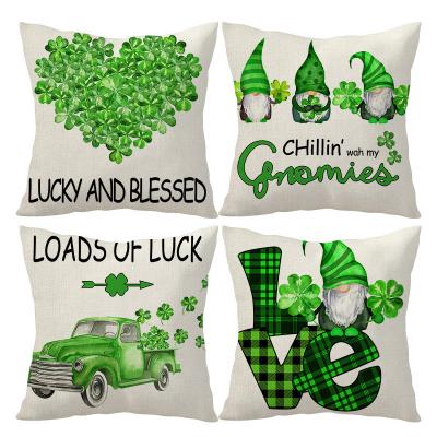 China Shamrock Canvas Lucky Cushion Cover Decor Pillows Anti-Static St Patrick's Day Pillow Case For Sofa Car Pillowcase 4PCs/set for sale