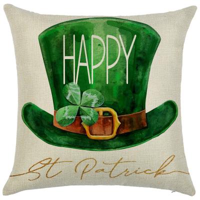 China St Patricks Day Lucky Charms Linen Pillow Case Anti-Static Clover Plaid Cushion Covers 18 x 18 Inch Shamrock Decoration for sale