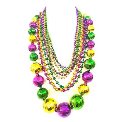 China Non-Toxic 10 Pcs/Set Carnival Mardi Gras Purple Gold Green Metallic Bead Necklaces For Festivals Parade Nightclub Dress-Up Events Decor for sale