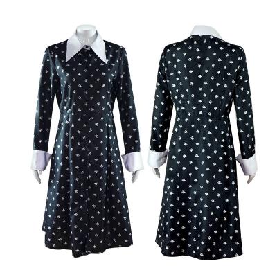 China Breathable Wednesday Adams Family Cosplay Dress Floral Dress Women Gothic Halloween Dress for sale