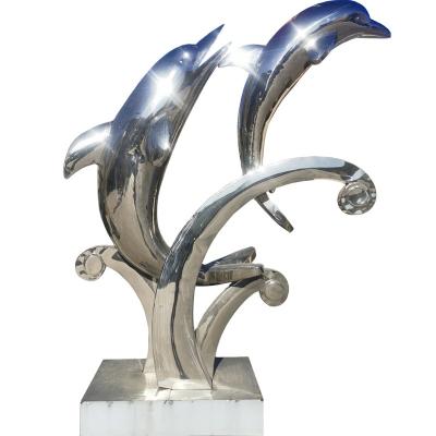 China Europe Dolphin Statue Landmark Buildings Metal Circle Statue Stainless Steel Modern Large Size Animal Sculpture for sale