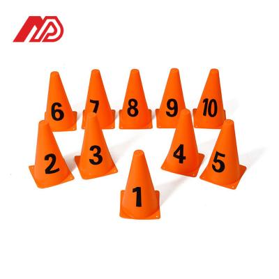 China Eco-friendly Factory direct sale soccer cone with number sticker PE material 23 cm height cones for agility drill for sale