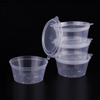 China Free Sample 2oz Leakproof Plastic Cup Transparent Sauce Cup With Lid Bpa Free Hinged Microwave Safe for sale