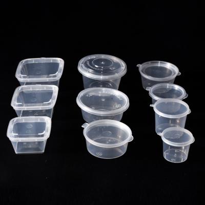 China Leakproof Disposable Round Party Cup Clear Plastic Transparent Sauce Cup With Hinged Lid for sale