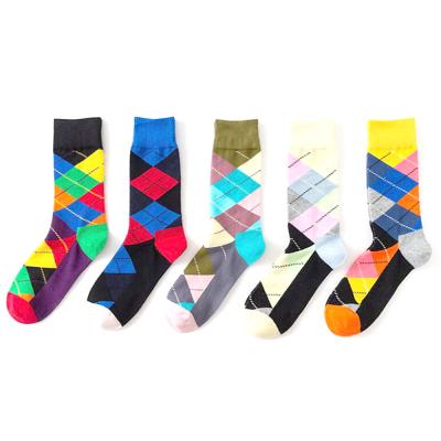 China Factory wholesale antibacterial British wind small lattice color trend colorful socks for sale