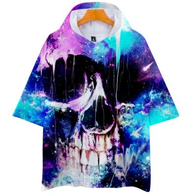 China Customized summer short oversized skull sleeve hip hop anti-shrink hooded t-shirt for men for sale