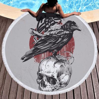 China Wholesale Bulk Custom Printed Skull Compressed Round Beach Towel for sale