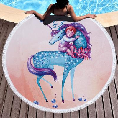 China China Supplier Customized Compressed Printed Round Beach Towels With Tassels for sale