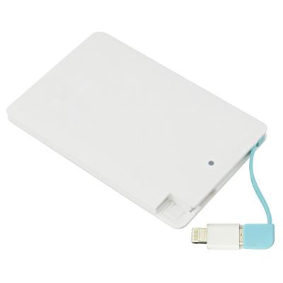 China Built-in Cable USA Free Shipping Most Popular Color Printing Slim Portable Charger 2500mah Power Bank Card for sale