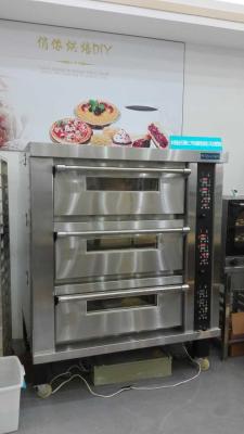 China Horno eléctrico de 3 bandejas de la cubierta 12 para cocer, gas de cristal grande de la puerta/horno eléctrico de la pizza de la cubierta en venta