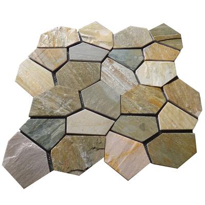 China Modern Good Quality Rusty Net Tile Mesh Irregular Shape Carpet Slate Slate Floor Slate Cultural Stone Carpet for sale