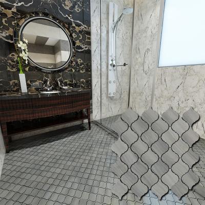 China Mid Century Foshan Stone Arabesque Marble Mosaic Floor Tile Modern Easy Bathroom Decor Gray Waterjet Floor Tile for sale