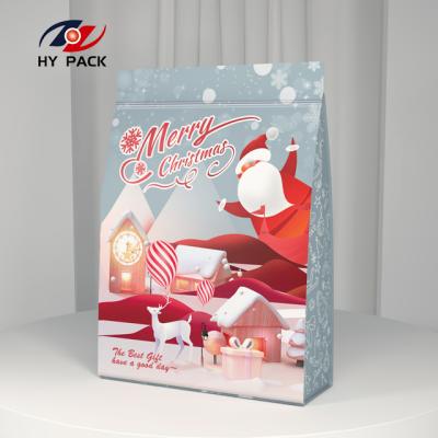 China Flat Bottom Recyclable Bag With Zipper Shape And Size Custom Food Packaging Bag For Christmas for sale