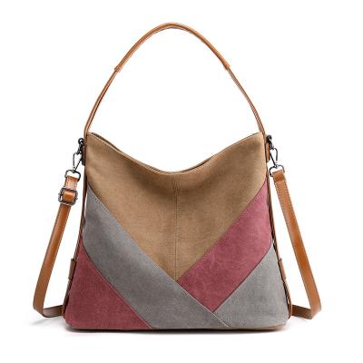 China PORTABLE Custom Patchwork Color Canvas Women Bag Casual Leisure Shoulder Handbag Female Girls Cross - Body Bag for sale