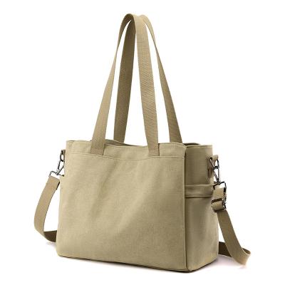 China PORTABLE Solid Color Canvas Woman Shoulder Bag Leisure Female Tote Bag Large Capacity Shopping Handbag for sale