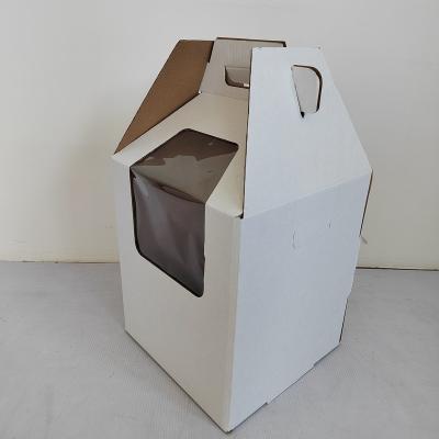 China Wholesale High Quality Morden Paper Wedding Corrugated Box Packing Cake Box Tall Handles With Clear Window for sale